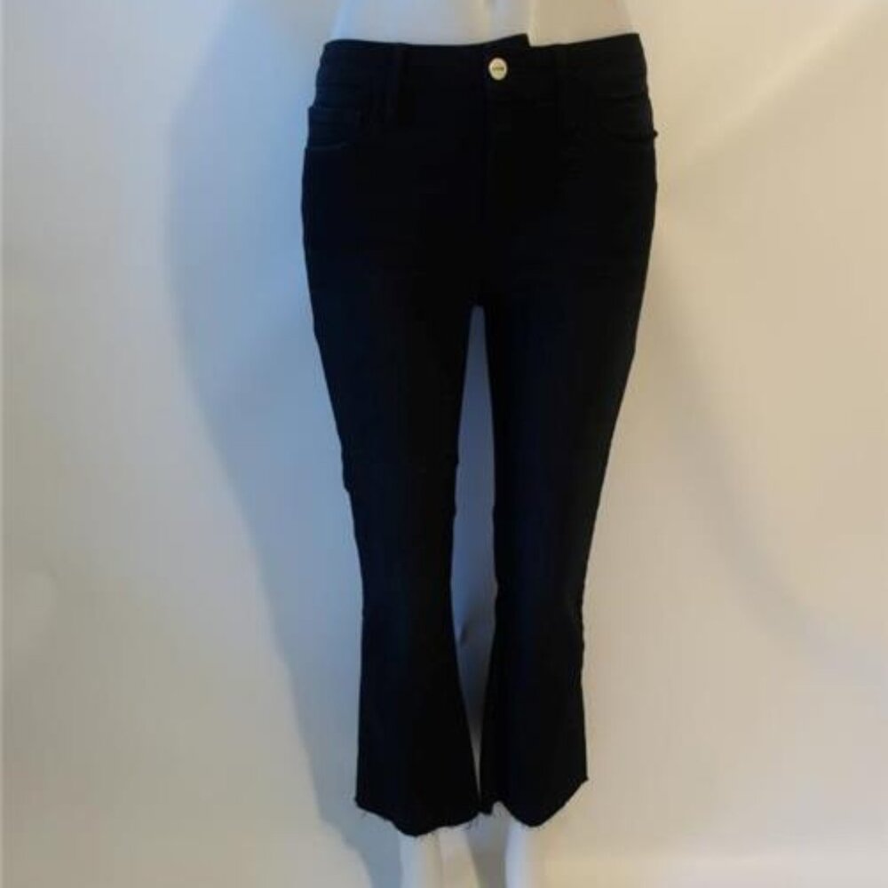 Womens Frame Marcella Black Raw Hem Le Crop Mini Boot Jeans 27 *